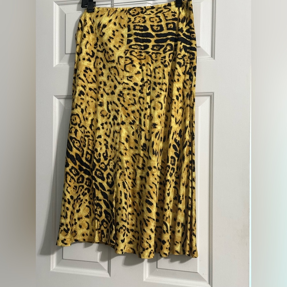 NWT Kobe Halperin Yellow Leopard Kathy Skirt sz L